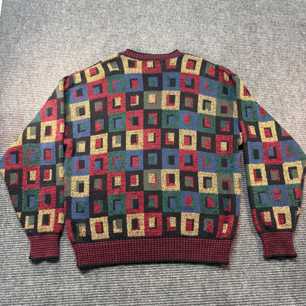 Vintage TSR USA Mens XL Geometric Square Knit Sweater Multi-Color Crewneck 90s - Picture 6 of 6